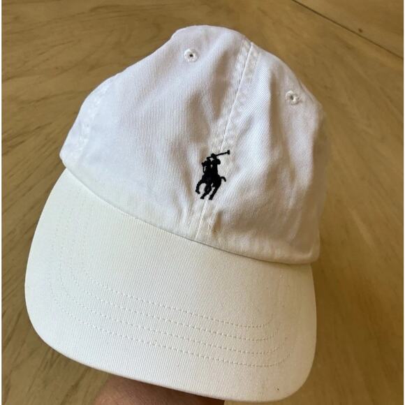 Vintage 90s Polo Ralph Lauren Hat WHITE Blue Pony Logo Leather Strap Preppy READ - Picture 11 of 14